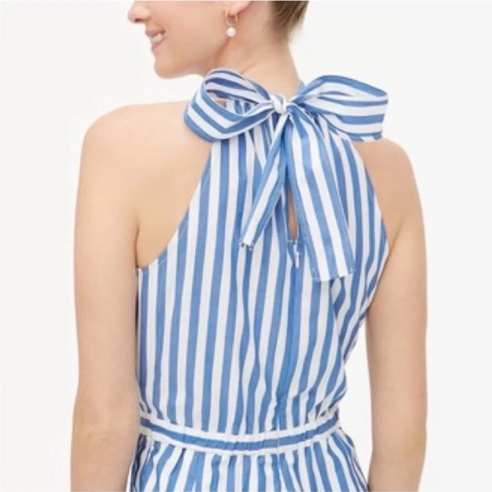 J.Crew Blue White Stripe Halter Jumpsuit‎ Coastal Nautical Size 2